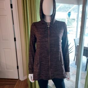 LOGO by Lori Goldstein Dark Brown Knit Hoodie Jacket